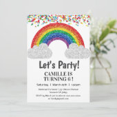 Invitation Parties scintillant arc-en-ciel fille anniversaire (Debout devant)