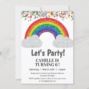 Invitation Parties scintillant arc-en-ciel fille anniversaire