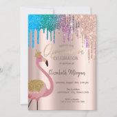 Invitation Parties scintillant arc-en-ciel gouttes Flamants r (Devant)