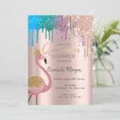Invitation Parties scintillant arc-en-ciel gouttes Flamants r (Debout devant)