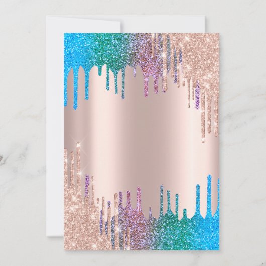 Invitation Parties scintillant arc-en-ciel gouttes Flamants r (Dos)