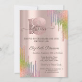 Invitation Parties scintillant arc-en-ciel gouttes Rose Gold  (Devant)