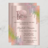 Invitation Parties scintillant arc-en-ciel gouttes Rose Gold  (Devant / Derrière)