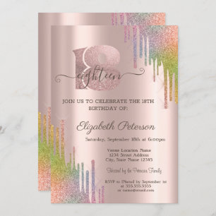 Invitation Parties scintillant arc-en-ciel gouttes Rose Gold 