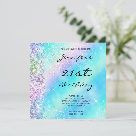 Invitation Parties scintillant arc-en-ciel Iridescente et Foi (Debout devant)