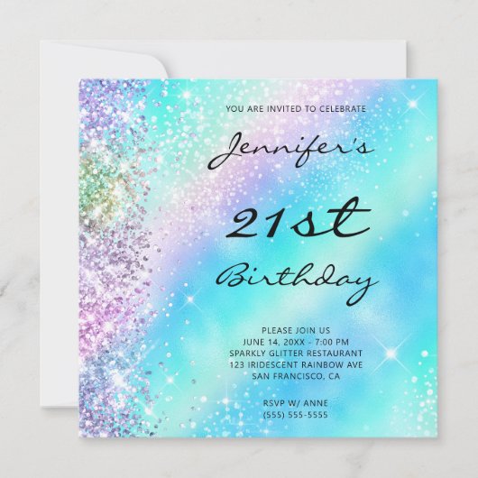 Invitation Parties scintillant arc-en-ciel Iridescente et Foi (Devant)