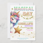 Invitation Parties scintillant arc-en-ciel licorne anniversai (Devant)
