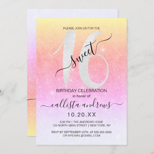 Invitation Parties scintillant Arc-en-ciel mousseuse Ombre Sw (Devant / Derrière)