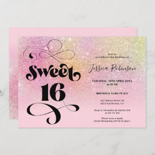 Invitation parties scintillant arc-en-ciel ombre chic rose po