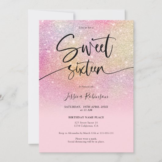 Invitation Parties scintillant arc-en-ciel ombre rose girly S (Devant)
