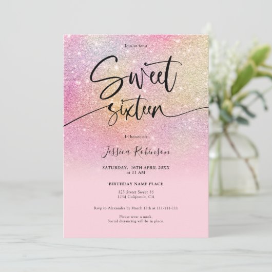 Invitation Parties scintillant arc-en-ciel ombre rose girly S (Debout devant)