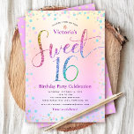 Invitation Parties scintillant arc-en-ciel Ombre Script Sweet<br><div class="desc">"Bonne Douce 16". Cet invitation est un excellent moyen de faire célébrer à votre fille son anniversaire marquant avec tous ses amis. Envoyez cette invitation de fête étonnante, pétillante, girly, festive, moderne, personnalisée pour un événement à retenir. La typographie de script de parties scintillant arc-en-ciel, ainsi que les fabuleux confettis...</div>