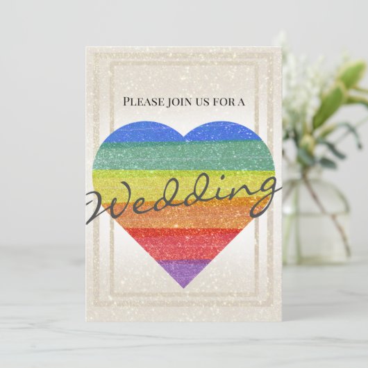 Invitation Parties scintillant arc-en-ciel Pride coeur drapea (Debout devant)