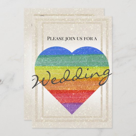 Invitation Parties scintillant arc-en-ciel Pride coeur drapea (Devant / Derrière)