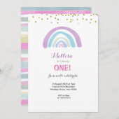 Invitation Parties scintillant arc-en-ciel rose 1er anniversa (Devant / Derrière)