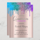 Invitation Parties scintillant arc-en-ciel Rose Gold Quinceañ (Devant / Derrière)