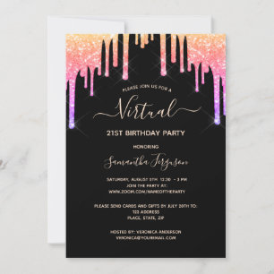 Invitation Parties scintillant arc-en-ciel virtuel noir rose 
