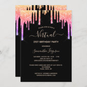 Invitation Parties scintillant arc-en-ciel virtuel noir rose  (Devant / Derrière)