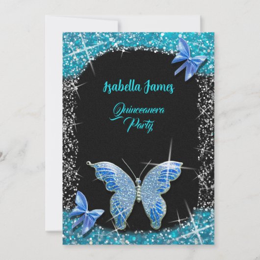 Invitation parties scintillant arc noir bleu turquoise Butter (Devant)