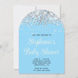 Invitation Parties scintillant argent Baby shower bleu bébé