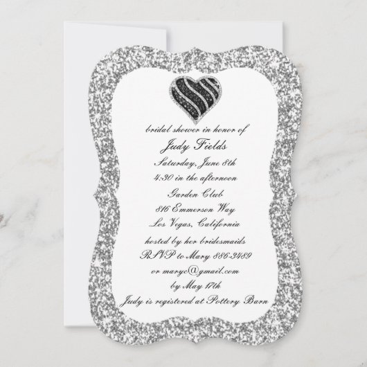 Invitation Parties scintillant argent Black Heart Fête des ma (Devant)