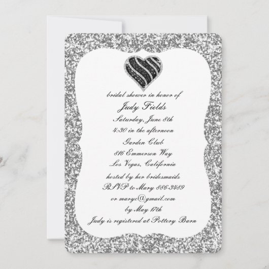 Invitation Parties scintillant argent Black Heart Fête des ma (Devant)