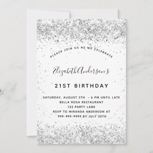 Invitation Parties scintillant argent blanc glamour anniversa (Devant)