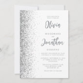 Invitation Parties scintillant argent blanc Script QR Code Ma (Devant)