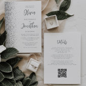 Invitation Parties scintillant argent blanc Script QR Code Ma