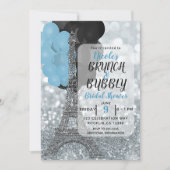 Invitation Parties scintillant Argent Bleu Balloons Eiffel To (Devant)