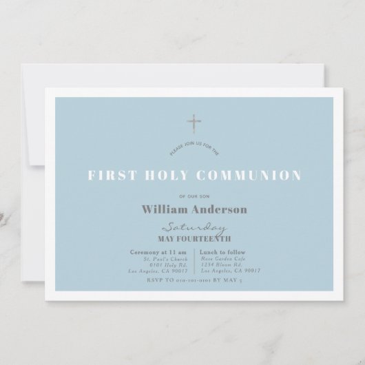 Invitation Parties scintillant Argent Bleu Garçon Première Sa (Devant)