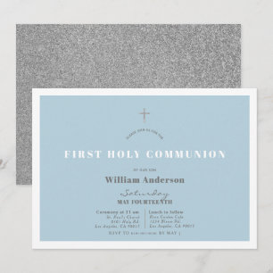 Invitation Parties scintillant Argent Bleu Garçon Première Sa