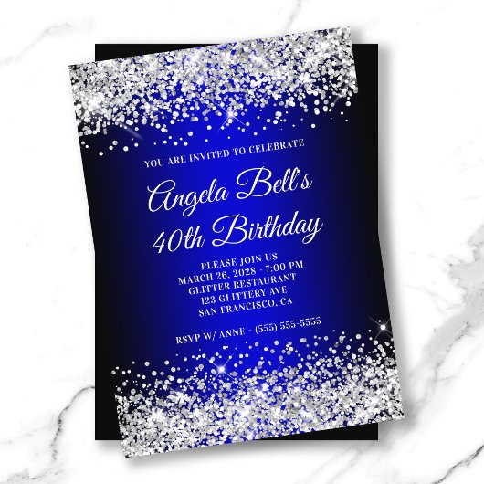Invitation Parties scintillant Argent Bleu Noir Gradient 40e 