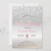 Invitation Parties scintillant Argent Bokeh Baby shower Invit (Devant)
