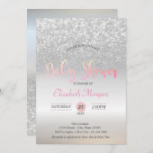 Invitation Parties scintillant Argent Bokeh Baby shower Invit (Devant / Derrière)