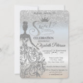 Invitation Parties scintillant Argent Bokeh Ombre, Robe, Tiar (Devant)
