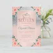 Invitation Parties scintillant Argent Bokeh, Tiara Floral Swe (Debout devant)