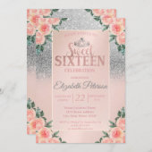 Invitation Parties scintillant Argent Bokeh, Tiara Floral Swe (Devant / Derrière)