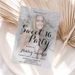 Invitation Parties scintillant argent brillant moderne ombre<br><div class="desc">Une douche à parties scintillant moderne et imitation brillante à l'ombre avec bloc de couleur gris Sweet 16 anniversaire invitation avec votre photo personnalisée avec un motif d'ombre argentée qui se détache sur un arrière - plan gris.</div>