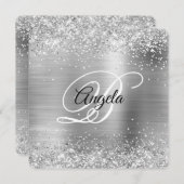 Invitation Parties scintillant argent brossé Métal Fancy Mono (Devant / Derrière)