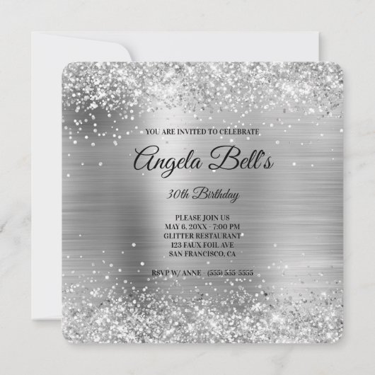 Invitation Parties scintillant argent brossé Métal Fancy Mono (Dos)