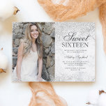 Invitation Parties scintillant argent chic en marbre blanc ph<br><div class="desc">Une simple parties scintillant argentée moderne brille élégamment sur l'invitation anniversaire de Sweet sixteen en marbre blanc,  ajoutez votre photo.</div>