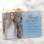 Invitation Parties scintillant argent chic glacé bleu photo S<br><div class="desc">Une parties scintillant argentée simple et moderne brille élégante sur l'invitation personnalisée de fête d'anniversaire de Sweet sixteen bleu glacé,  ajoutez votre image.</div>