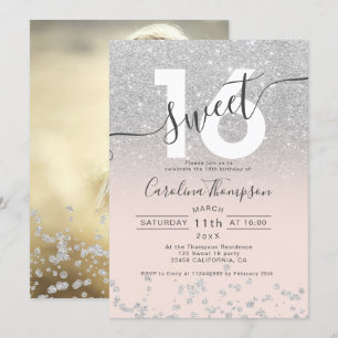 Invitation Parties scintillant argent chic ombre blush Sweet 
