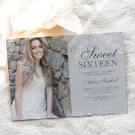 Invitation Parties scintillant argent chic princesse gris pho<br><div class="desc">Une parties scintillant argentée simple et moderne scintille élégamment sur personnalisable Sweet sixteen gris invitation fête d'anniversaire,  ajoutez votre image.</div>
