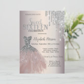 Invitation Parties scintillant Argent, Chic Robe Douce 16 (Debout devant)