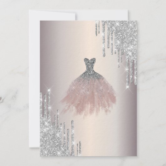 Invitation Parties scintillant Argent, Chic Robe Douce 16 (Dos)