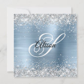 Invitation Parties scintillant argent clair Monogramme bleu 4 (Dos)