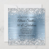 Invitation Parties scintillant argent clair Monogramme bleu 5 (Devant)