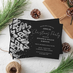 Invitation Parties scintillant argent classique Noël Flambeau